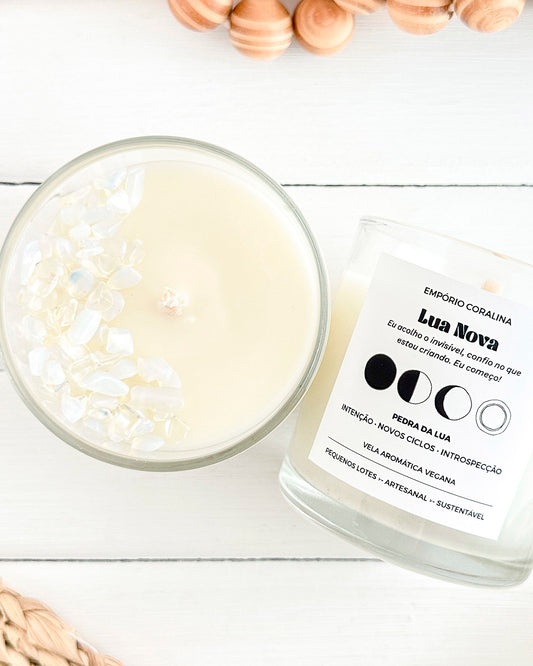 Lua Nova • Pedra da Lua | Vela Aromática Para Intenção e Recomeços