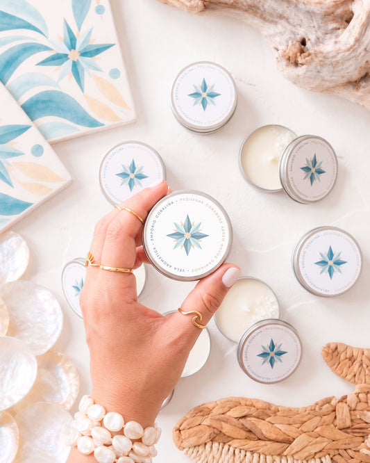 Mini Vela Aromática Personalizada com Cartão · Meant To Be · Novos Caminhos → 5 Unidades
