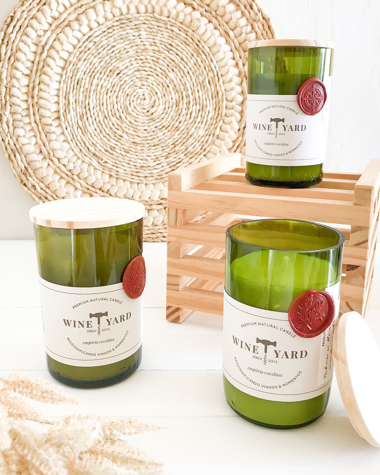 Velas e Castiçal de Garrafa de Vinho • Coleção Wineyard