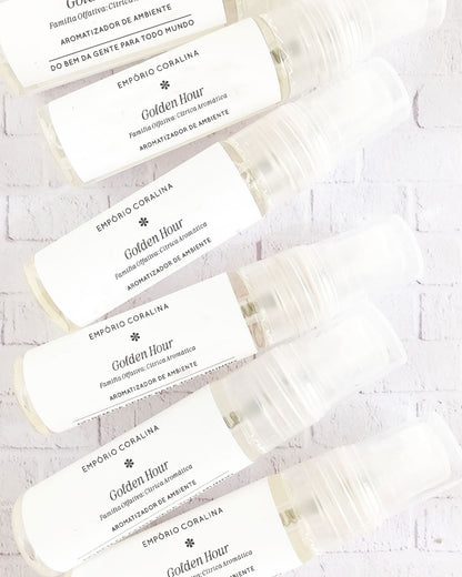 Mini home spray, aromatizador de ambientes, feito no vidro transparente. Ideal para você conhecer os aromas do Empório Coralina.