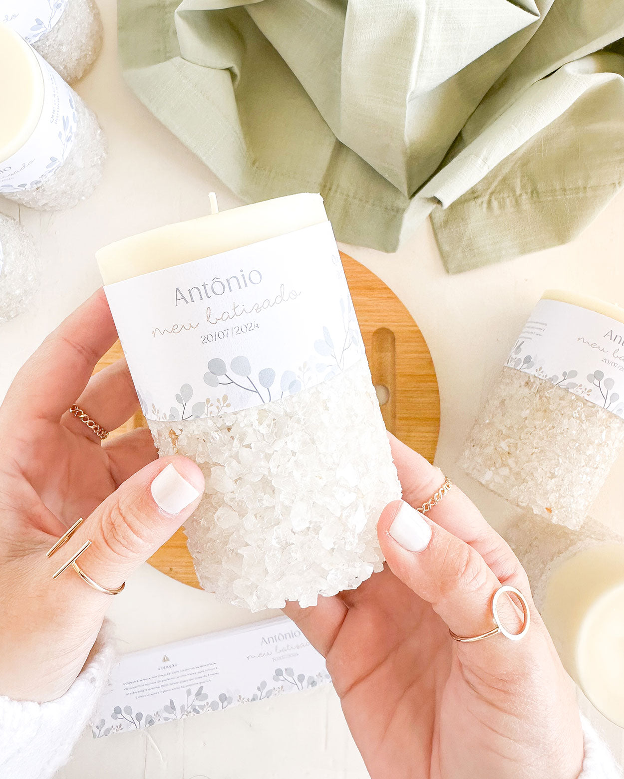 Lembranças Personalizadas • Vela Luminares: Cristal de Quartzo → 5 Unidades