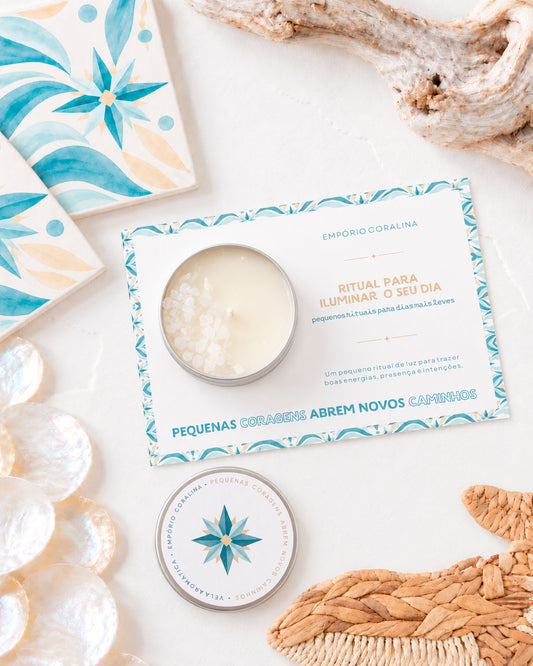 Mini Vela Aromática Personalizada com Cartão · Meant To Be · Novos Caminhos → 5 Unidades