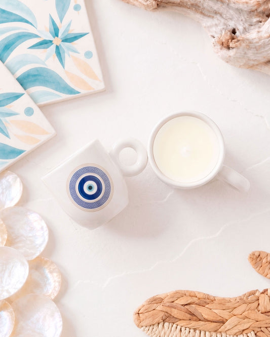 Vela Aromática Personalizada · Caneca Olho Grego · Novos Caminhos → 5 Unidades