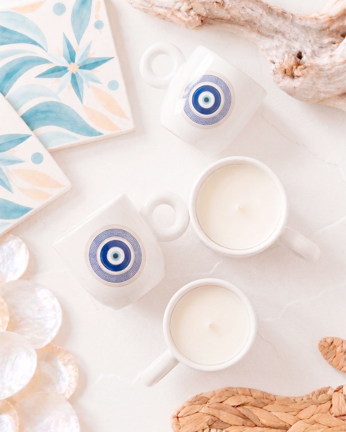 Vela Aromática Personalizada · Caneca Olho Grego · Novos Caminhos → 5 Unidades