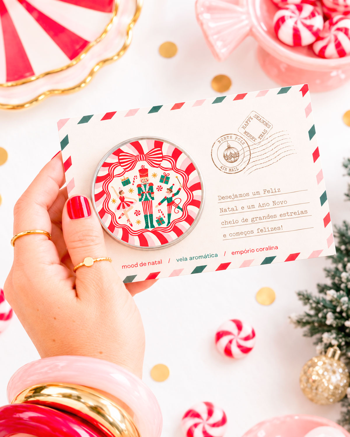 Vela Aromática Meant To Be • Cartão do Papai Noel • Mood de Natal • Pipoca Doce → 10 Unidades